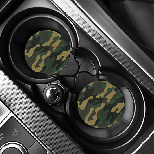 Black And Green Camouflage Print Car Coasters