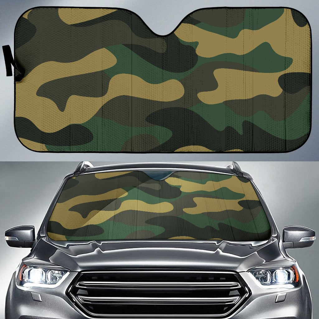 Black And Green Camouflage Print Car Sun Shade GearFrost