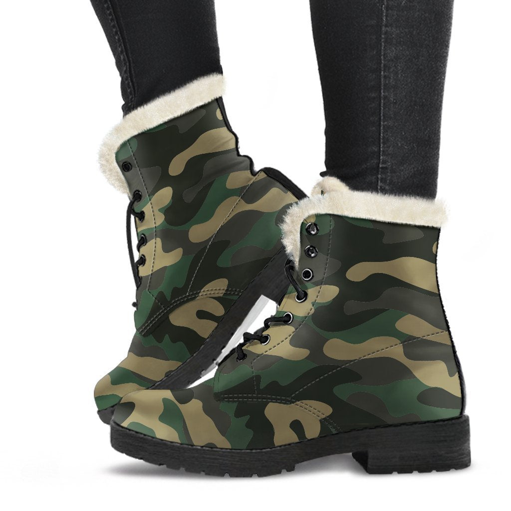 Black And Green Camouflage Print Comfy Boots GearFrost