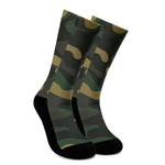 Black And Green Camouflage Print Crew Socks