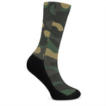 Black And Green Camouflage Print Crew Socks