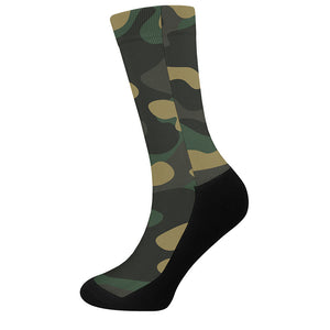 Black And Green Camouflage Print Crew Socks