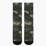 Black And Green Camouflage Print Crew Socks