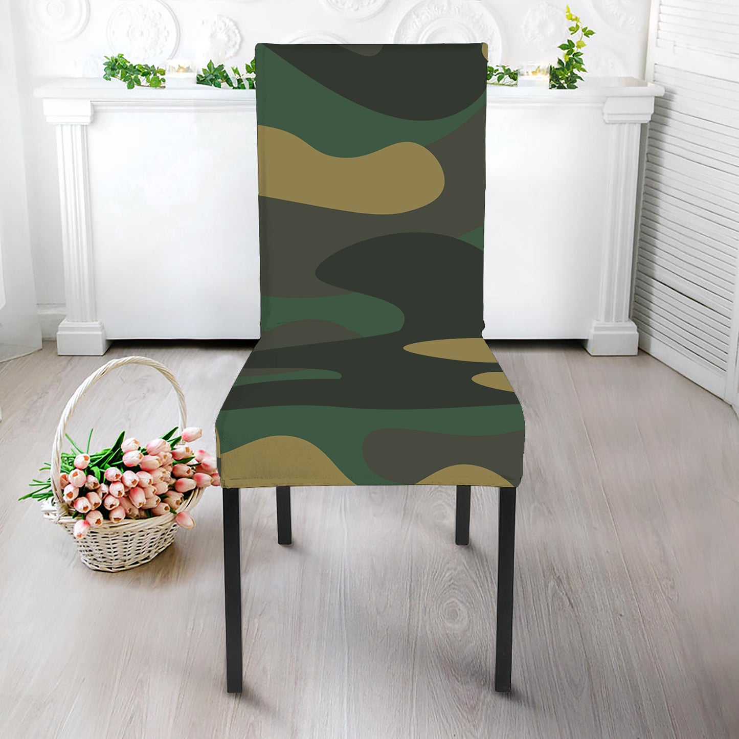 Black And Green Camouflage Print Dining Chair Slipcover