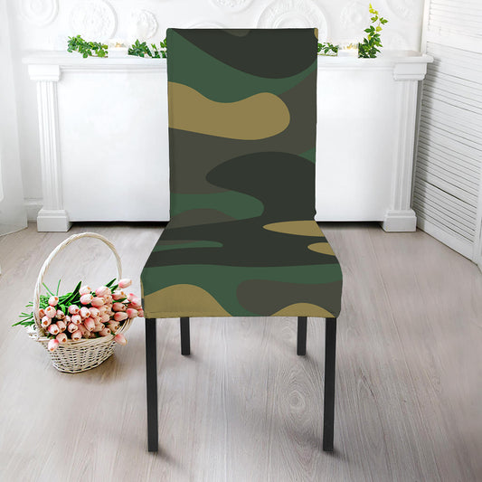 Black And Green Camouflage Print Dining Chair Slipcover