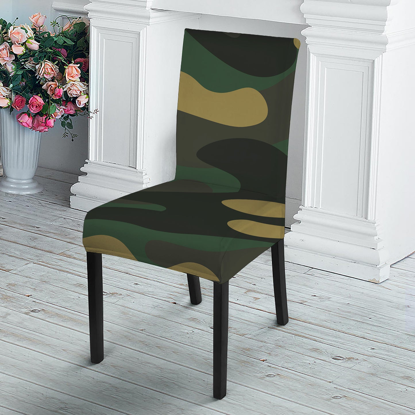 Black And Green Camouflage Print Dining Chair Slipcover