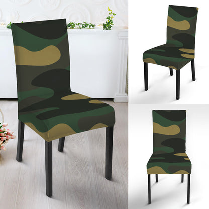 Black And Green Camouflage Print Dining Chair Slipcover
