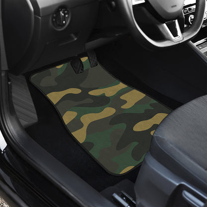 Black And Green Camouflage Print Front and Back Car Floor Mats