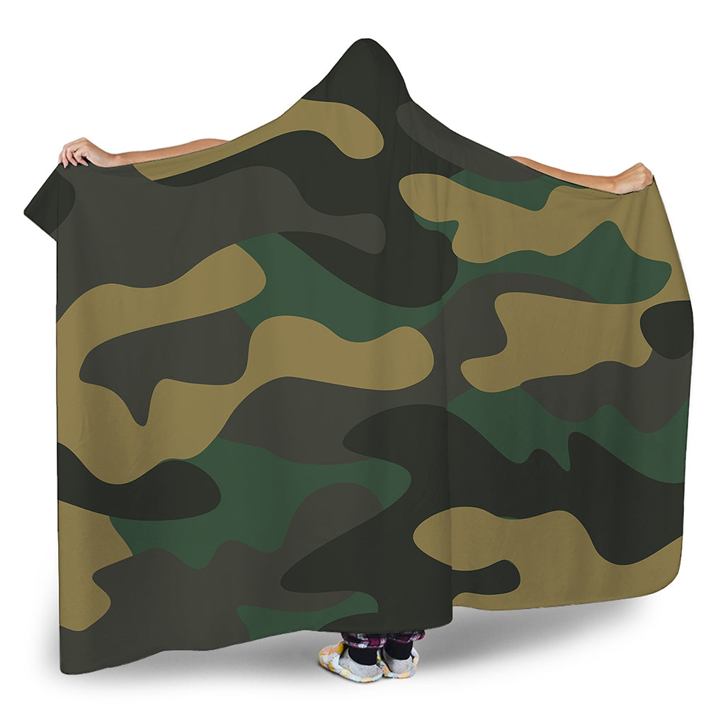 Black And Green Camouflage Print Hooded Blanket