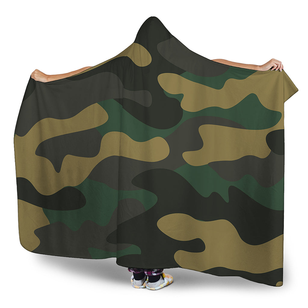 Black And Green Camouflage Print Hooded Blanket