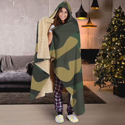 Black And Green Camouflage Print Hooded Blanket
