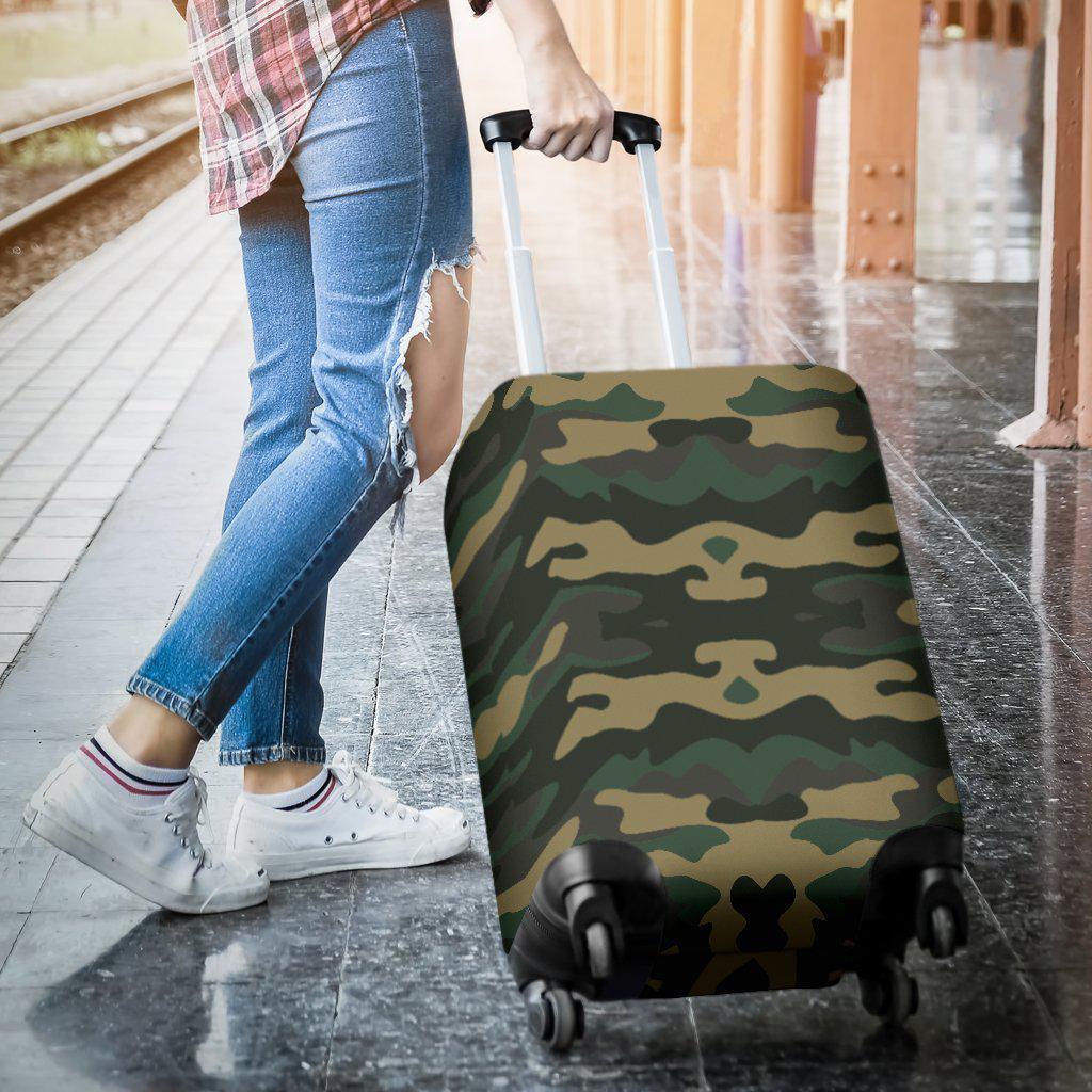 Black And Green Camouflage Print Luggage Cover GearFrost