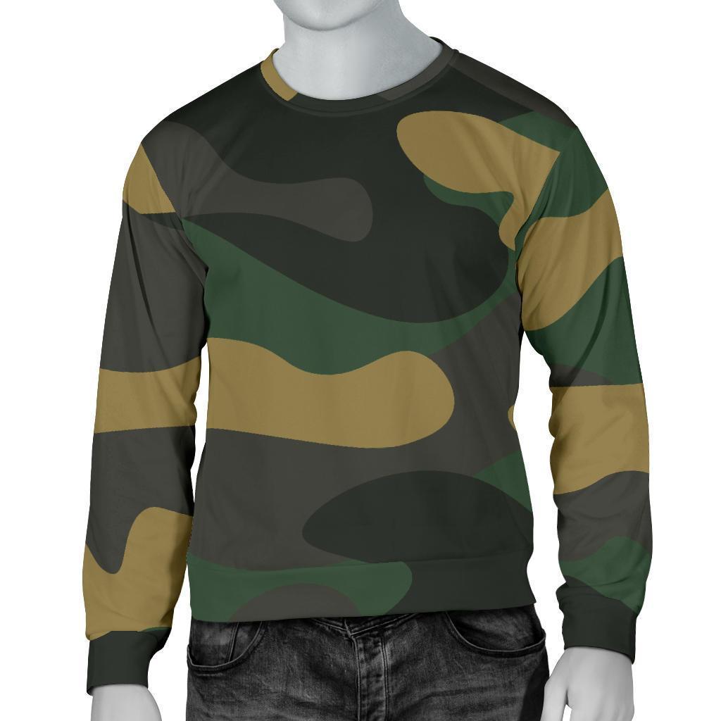 Black And Green Camouflage Print Men's Crewneck Sweatshirt GearFrost