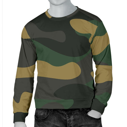 Black And Green Camouflage Print Men's Crewneck Sweatshirt GearFrost