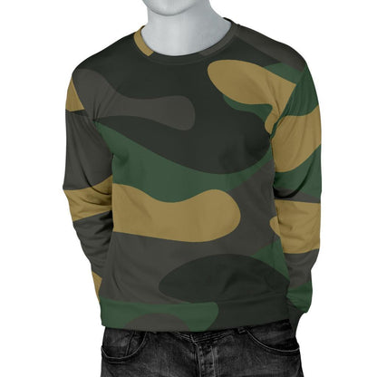 Black And Green Camouflage Print Men's Crewneck Sweatshirt GearFrost