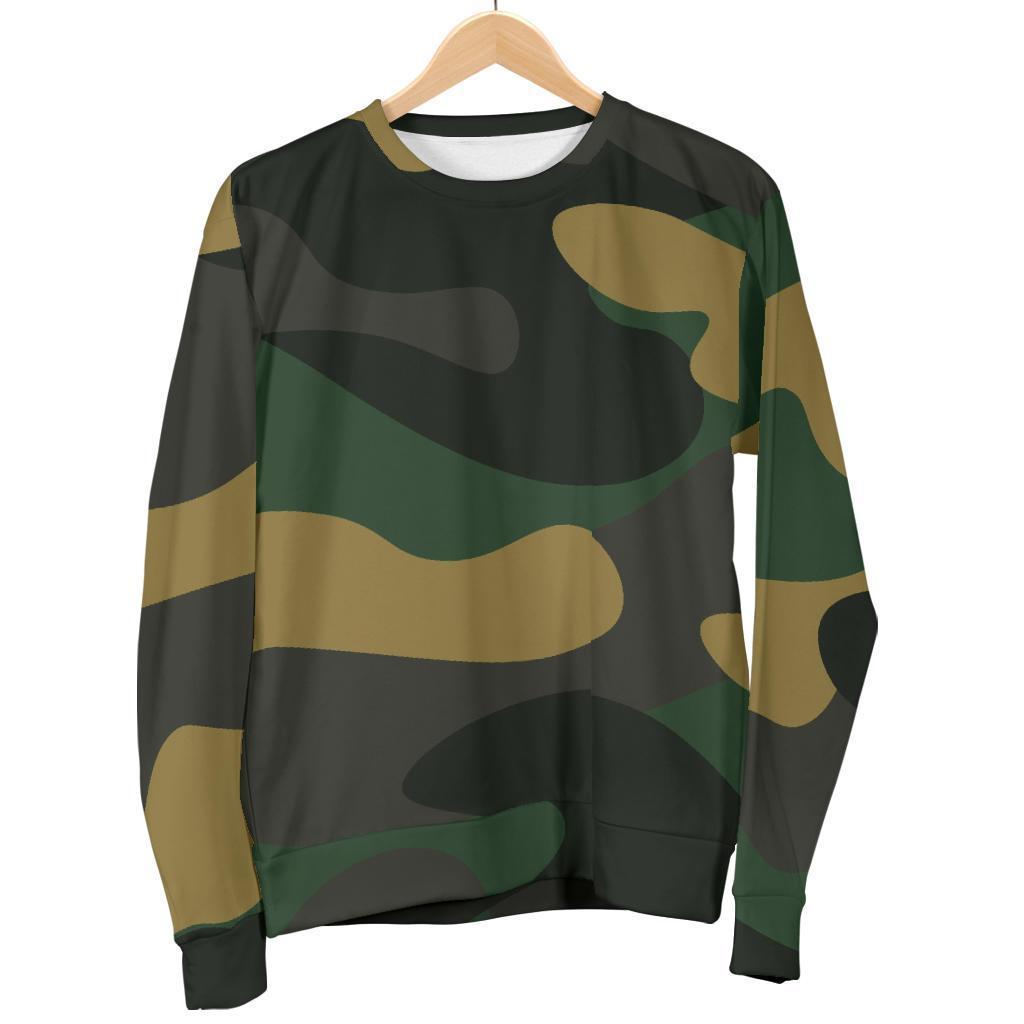 Black And Green Camouflage Print Men's Crewneck Sweatshirt GearFrost
