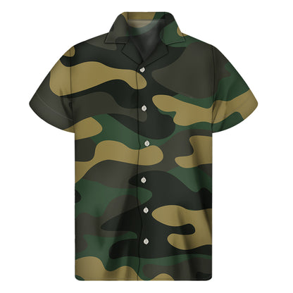 Black And Green Camouflage Print Men's Short Sleeve Shirt