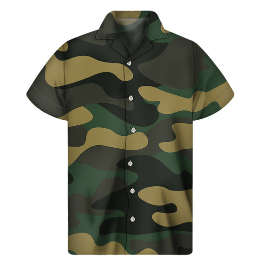 Black And Green Camouflage Print Men's Short Sleeve Shirt