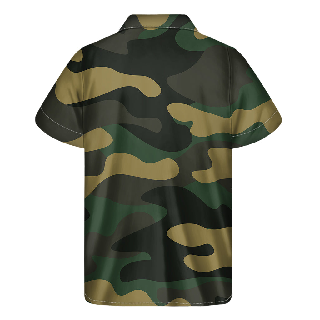 Black And Green Camouflage Print Men's Short Sleeve Shirt