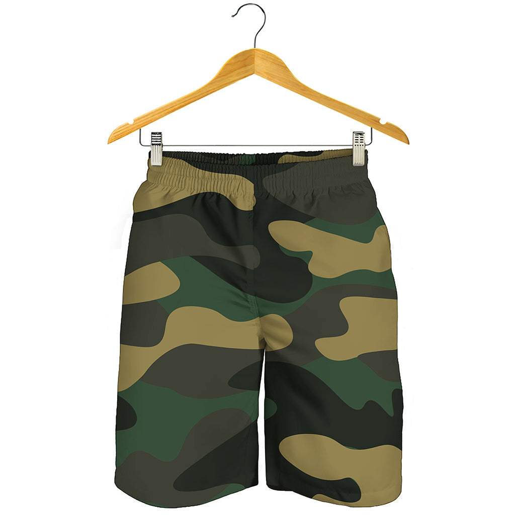 Black And Green Camouflage Print Men's Shorts