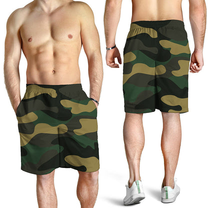 Black And Green Camouflage Print Men's Shorts