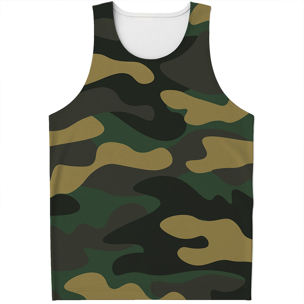 Black And Green Camouflage Print Men's Tank Top