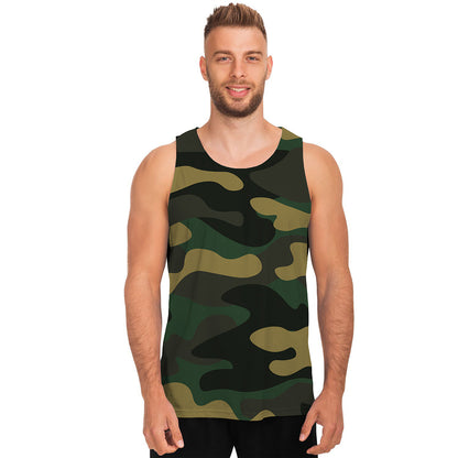 Black And Green Camouflage Print Men's Tank Top