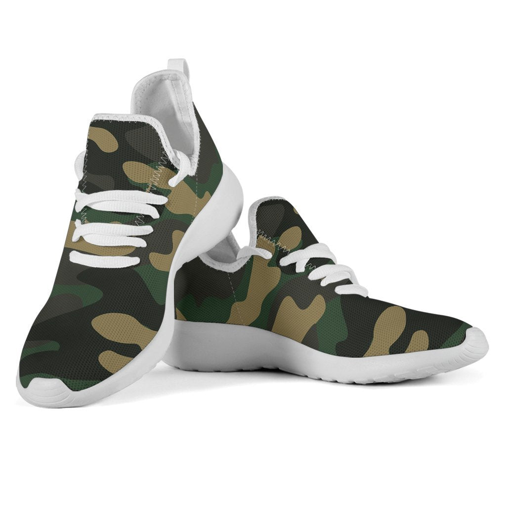 Black And Green Camouflage Print Mesh Knit Shoes GearFrost