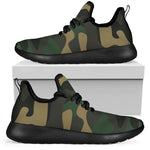 Black And Green Camouflage Print Mesh Knit Shoes GearFrost