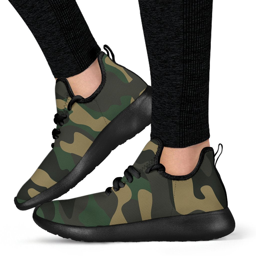 Black And Green Camouflage Print Mesh Knit Shoes GearFrost