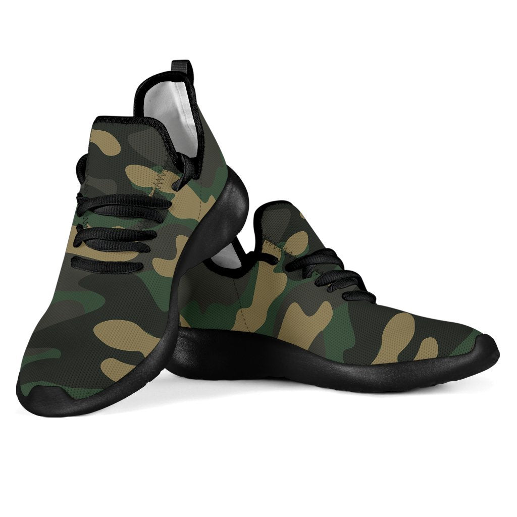 Black And Green Camouflage Print Mesh Knit Shoes GearFrost