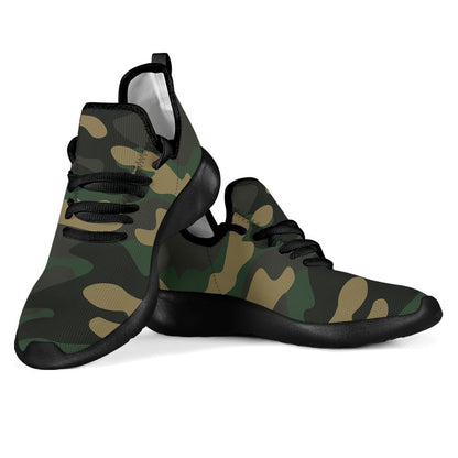 Black And Green Camouflage Print Mesh Knit Shoes GearFrost