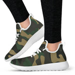 Black And Green Camouflage Print Mesh Knit Shoes GearFrost