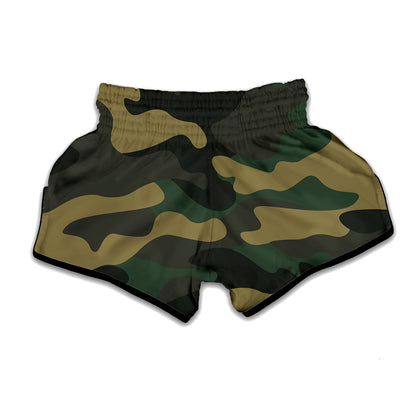 Black And Green Camouflage Print Muay Thai Boxing Shorts