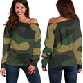 Black And Green Camouflage Print Off The Shoulder Sweatshirt