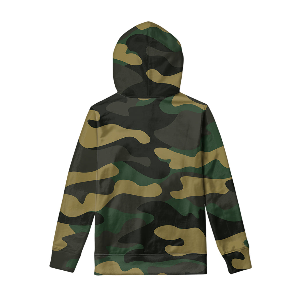 Black And Green Camouflage Print Pullover Hoodie