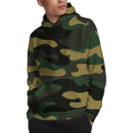 Black And Green Camouflage Print Pullover Hoodie