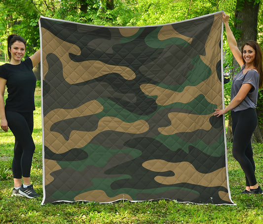 Black And Green Camouflage Print Quilt