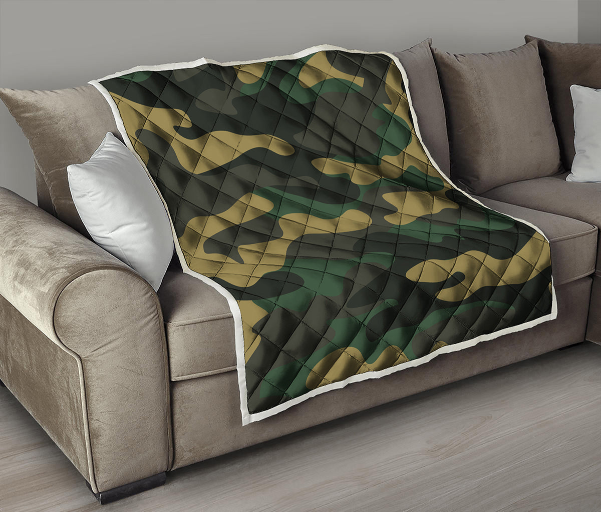 Black And Green Camouflage Print Quilt