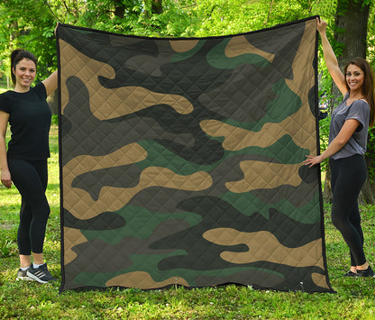 Black And Green Camouflage Print Quilt