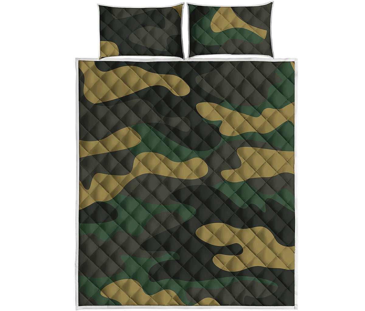 Black And Green Camouflage Print Quilt Bed Set