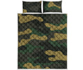 Black And Green Camouflage Print Quilt Bed Set