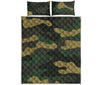 Black And Green Camouflage Print Quilt Bed Set