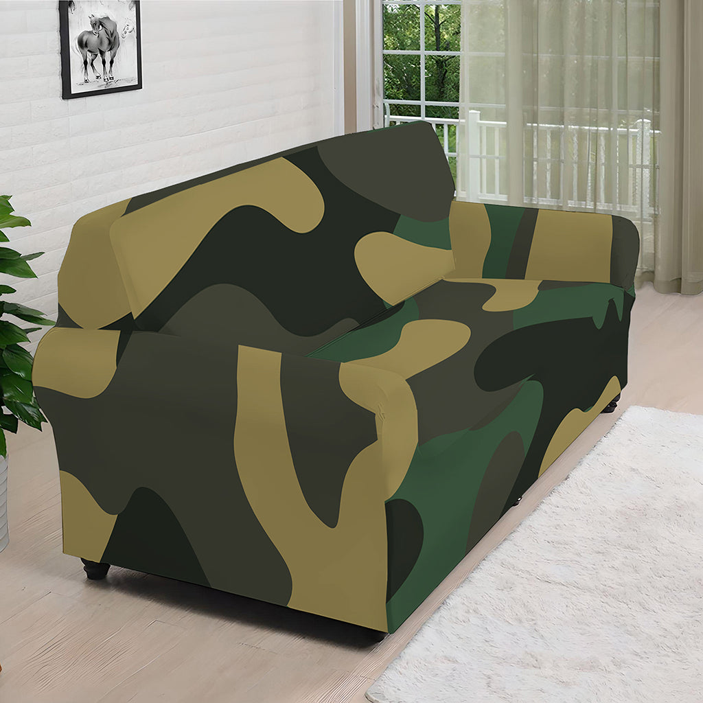Black And Green Camouflage Print Sofa Cover