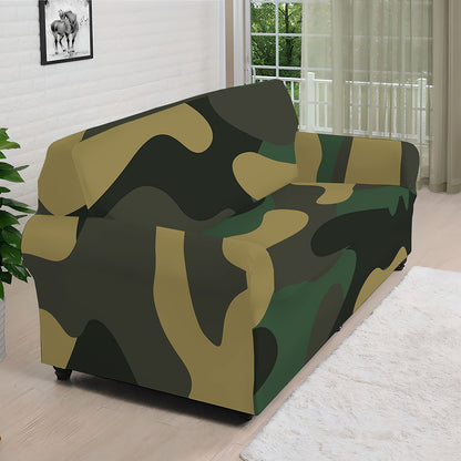 Black And Green Camouflage Print Sofa Cover