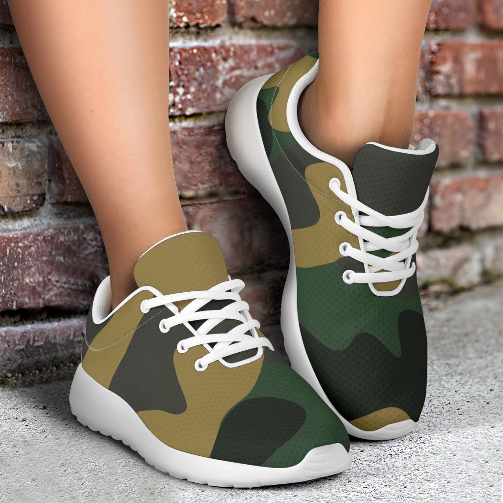 Black And Green Camouflage Print Sport Shoes GearFrost