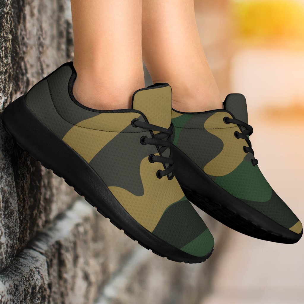 Black And Green Camouflage Print Sport Shoes GearFrost