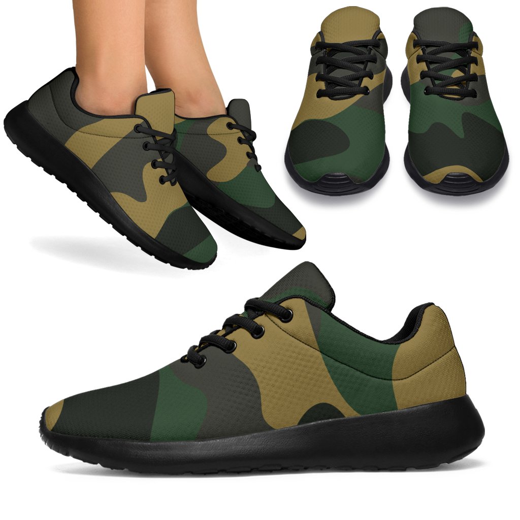 Black And Green Camouflage Print Sport Shoes GearFrost