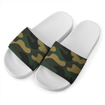 Black And Green Camouflage Print White Slide Sandals