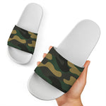 Black And Green Camouflage Print White Slide Sandals